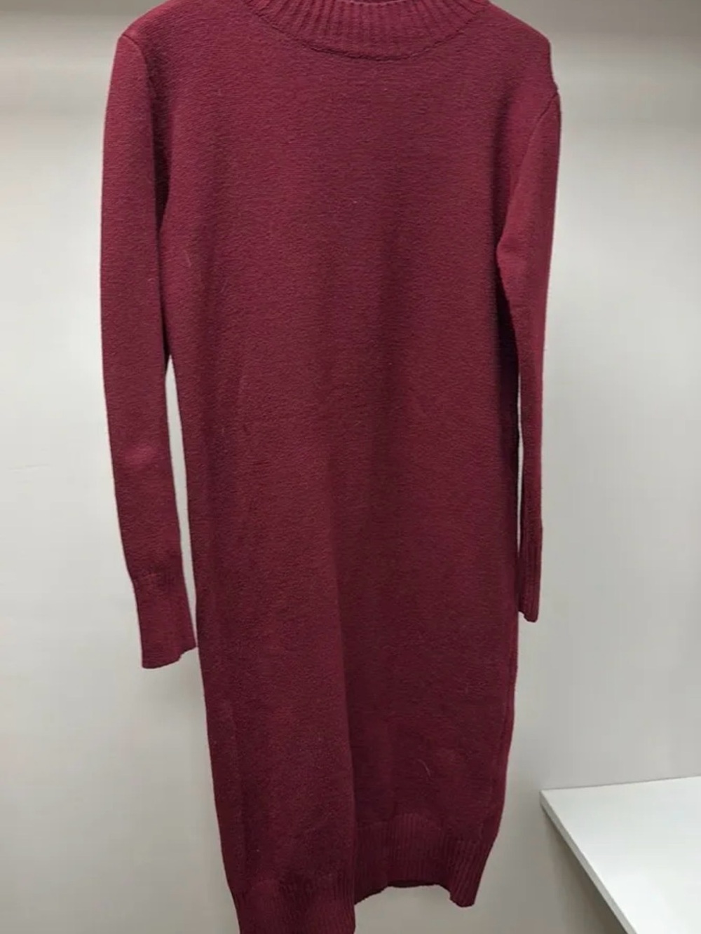 Rib-Knit Long Sleeve Sweater Dress - Burgundy